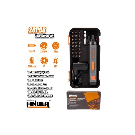 مفك شحن 26 قطعة FINDER 4V