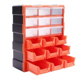 Storage Box 12 Drawers Plastic, Orange & Black