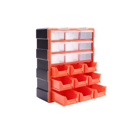 Storage Box 12 Drawers Plastic, Orange & Black