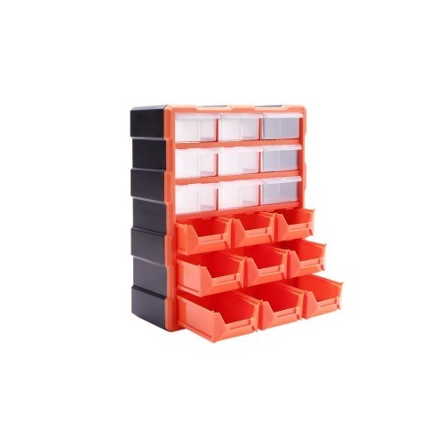 Storage Box 12 Drawers Plastic, Orange & Black