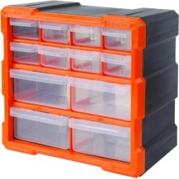 Storage Box 12 Drawers Plastic, Orange & Black