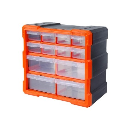 Storage Box 12 Drawers Plastic, Orange & Black