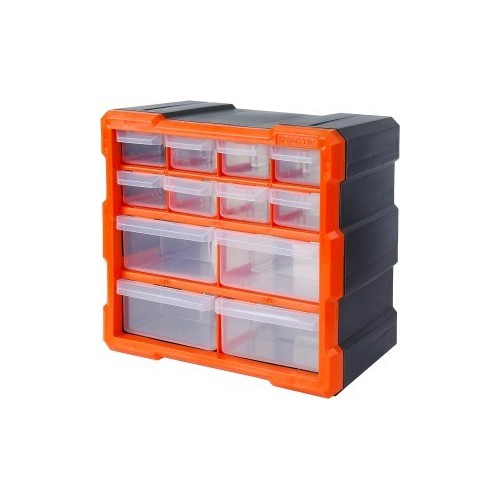 Storage Box 12 Drawers Plastic, Orange & Black