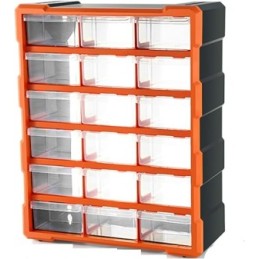 Storage Box 18 Drawers Plastic, Orange & Black