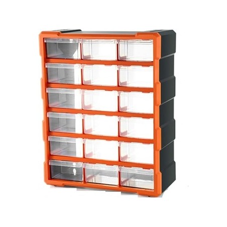 Storage Box 18 Drawers Plastic, Orange & Black