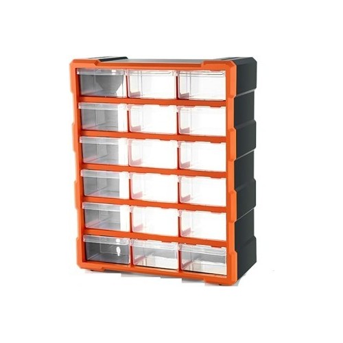 Storage Box 18 Drawers Plastic, Orange & Black