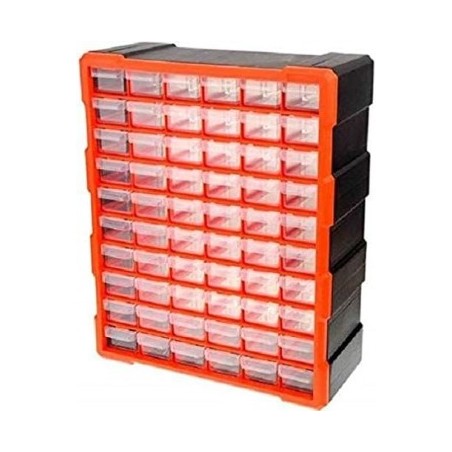 Storage Box 60 Drawers Plastic, Orange & Black