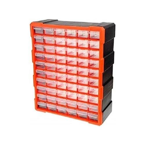 Storage Box 60 Drawers Plastic, Orange & Black