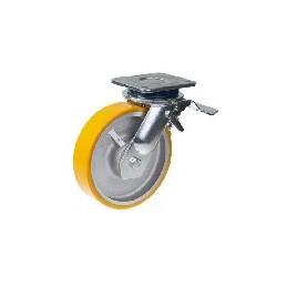 YELLOW PU IRON HEAVY DUTY CASTER ,BRAKE 6MM  4"