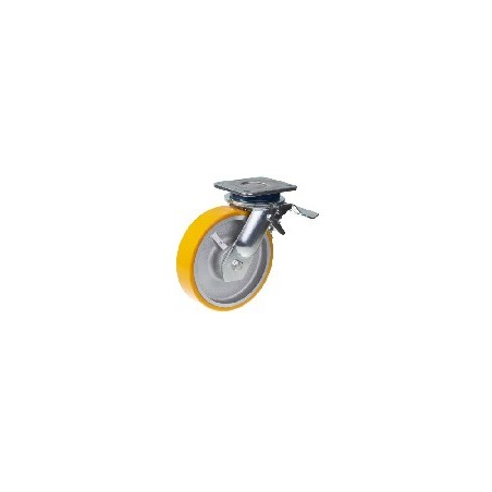 YELLOW PU IRON HEAVY DUTY CASTER ,BRAKE 6MM  4"