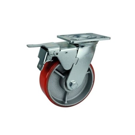 RED INDUSTRIAL CASTER SWIVEL WITH BRAKE  8"