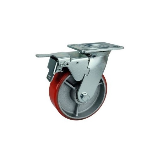 RED INDUSTRIAL CASTER SWIVEL WITH BRAKE  8"