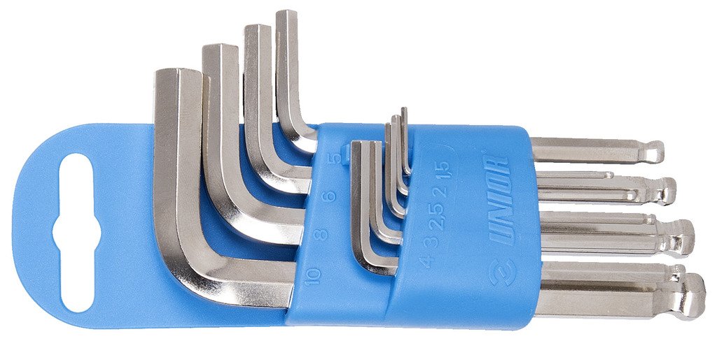 طقم مفتاح الن قل 1.5 - 10 / 9 PCS 9* ball-end hex wrench (article 220/3S) dim. 1.5, 2, 2.5, 3, 4, 5, 6, 8, 10 on plastic clip 220/3SPH UNIOR
