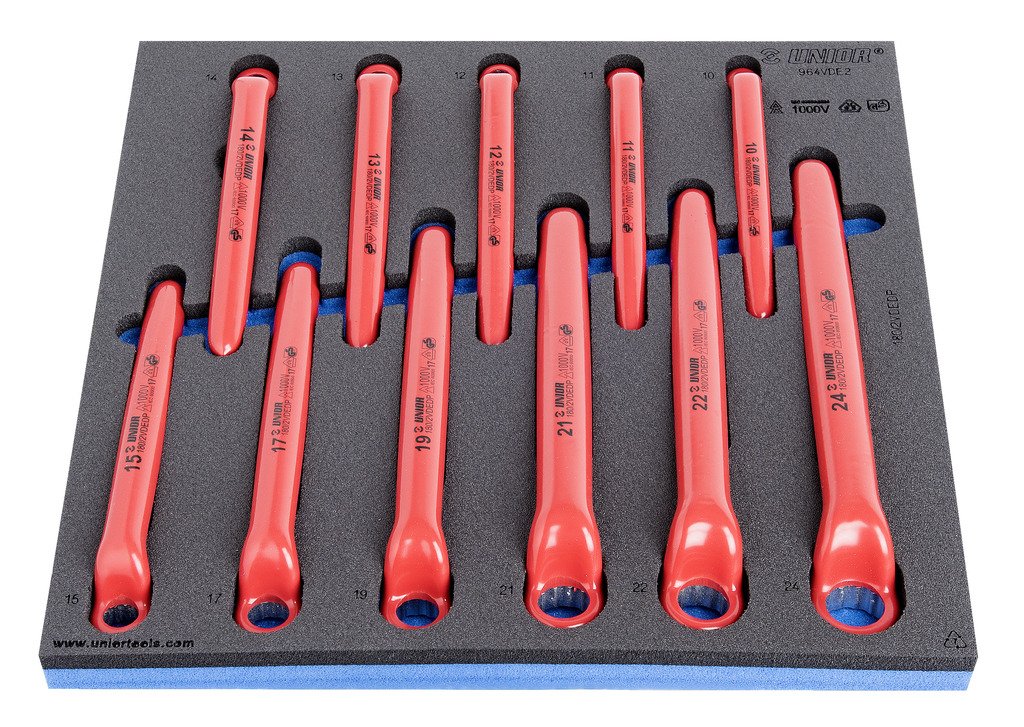 طقم مفتاح رنج معزول اسفنجة * 10 - 24 / (11 PCS) 10, 11, 12, 13, 14, 15, 17, 19, 21, 22, 24 964VDE2 UNIOR