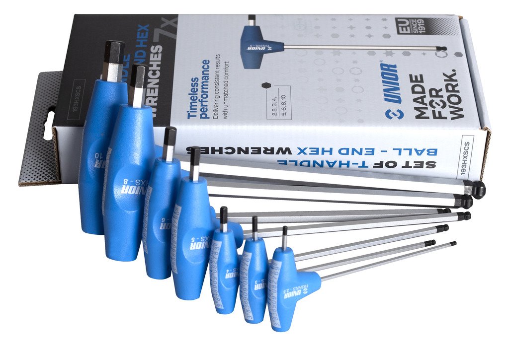 طقم مفتاح الن قل يد تي 2.5 - 10 / 7 PCS 7* T-handle ball-end hex wrench (article 193HXS) dim. 2.5, 3, 4, 5, 6, 8, 10 193HXSCS UNIOR