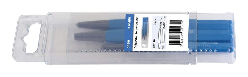 طقم سنبك 3 قطع 3 PCS 1* drift punch (article 640/6) in dim. 4 2* centre punch (article 642/6) in dim. 3, 4 646A UNIOR