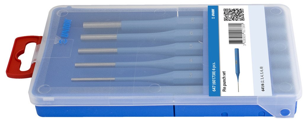 طقم سنبك 2 - 8 / 6 PCS 6* pin punch (article 641/6) dim. 2, 3, 4, 5, 6, 8) 647 UNIOR