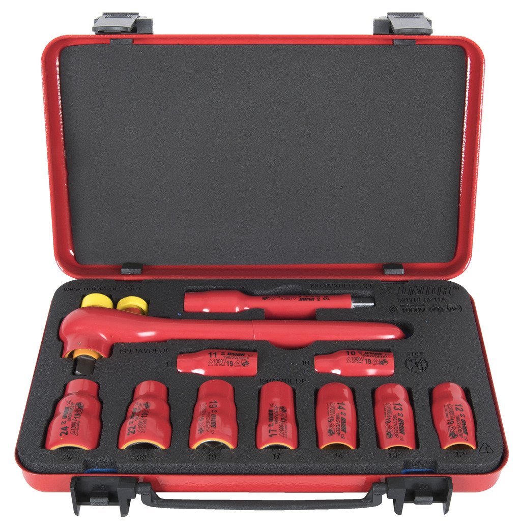 طقم بوكسات معزول مع ذراع 10 - 24/ (11 PCS) 9* insulated socket 1/2", 6 point (article 190/2VDEDP) dim. 10, 11, 12, 13, 14, 17, 19, 22, 24 1* insulated