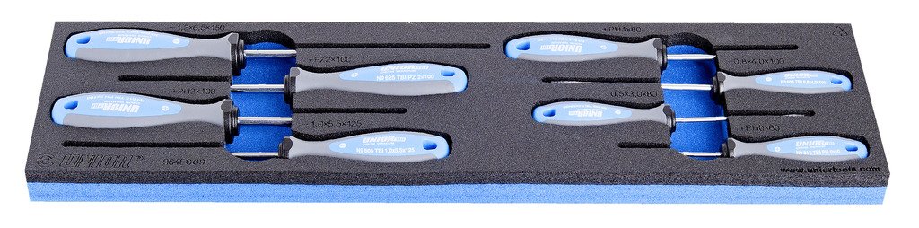 طقم مفكات يد جلد اسفنجة 4* TBI flat screwdriver (article 605TBI) dim. 0.5*3.0*80, 0.8*4.0*100, 1.0*5.5*125, 1.2*6.5*150 3* TBI crosstip (PH) screwdriv