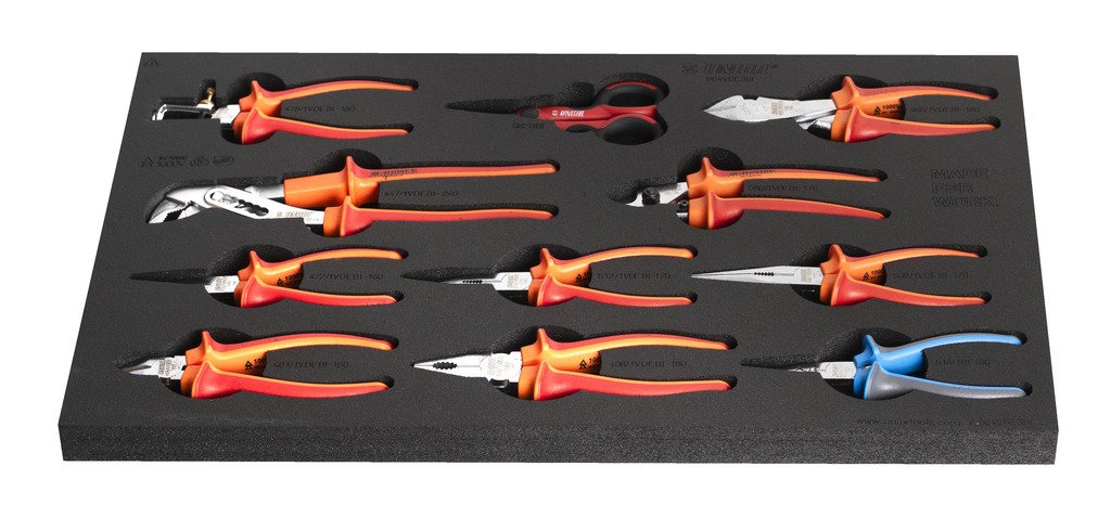 طقم زرادية معزول اسفنجة 11 PCS 1* combination pliers (article 406/1VDEBI) dim. 180 1* diagonal cutting nippers (article 461/1VDEBI) dim. 160 1* wire s