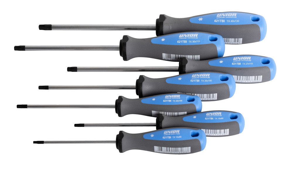 طقم مفك مشرنف يد جلد 7* screwdriver TBI with TX profile (article 621TBI) dim. TX 10, TX 15, TX 20, TX 25, TX 27, TX 30, TX 40 621CS7TBI UNIOR