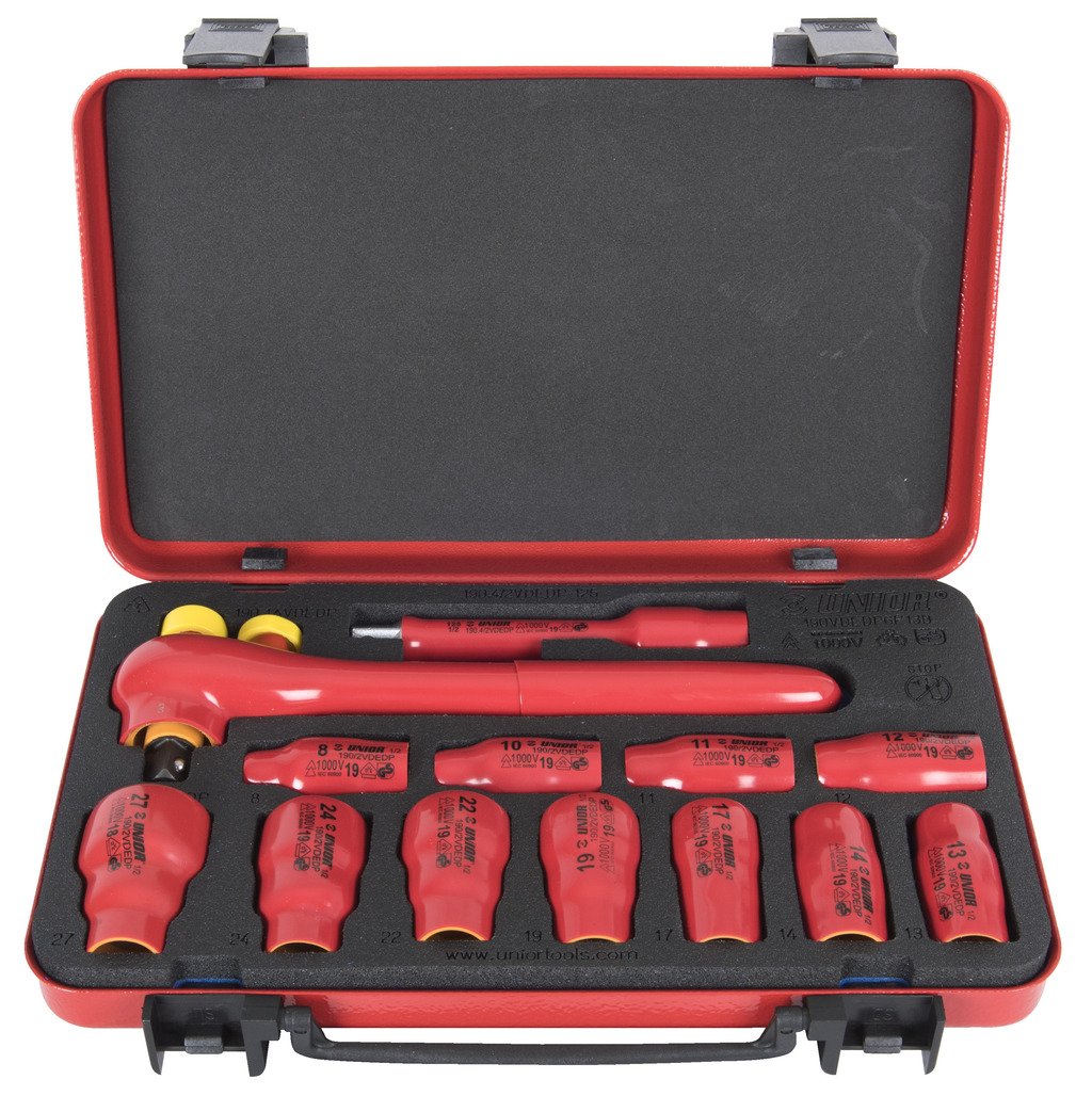 طقم بوكسات 1/2" معزول مع ذراع 8 - 27/ (13 PCS) 11* insulated socket 1/2", 6 point (article 190/2VDEDP) dim. 8, 10, 11, 12, 13, 14, 17, 19, 22, 24, 27 