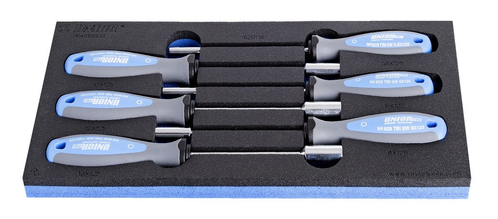 طقم مفكات راس بوكس يد جلد اسفنجة 6* socket wrench with TBI handle (article 629TBI) dim. 5.5, 6, 8, 10, 12, 13 964/9BSOS UNIOR