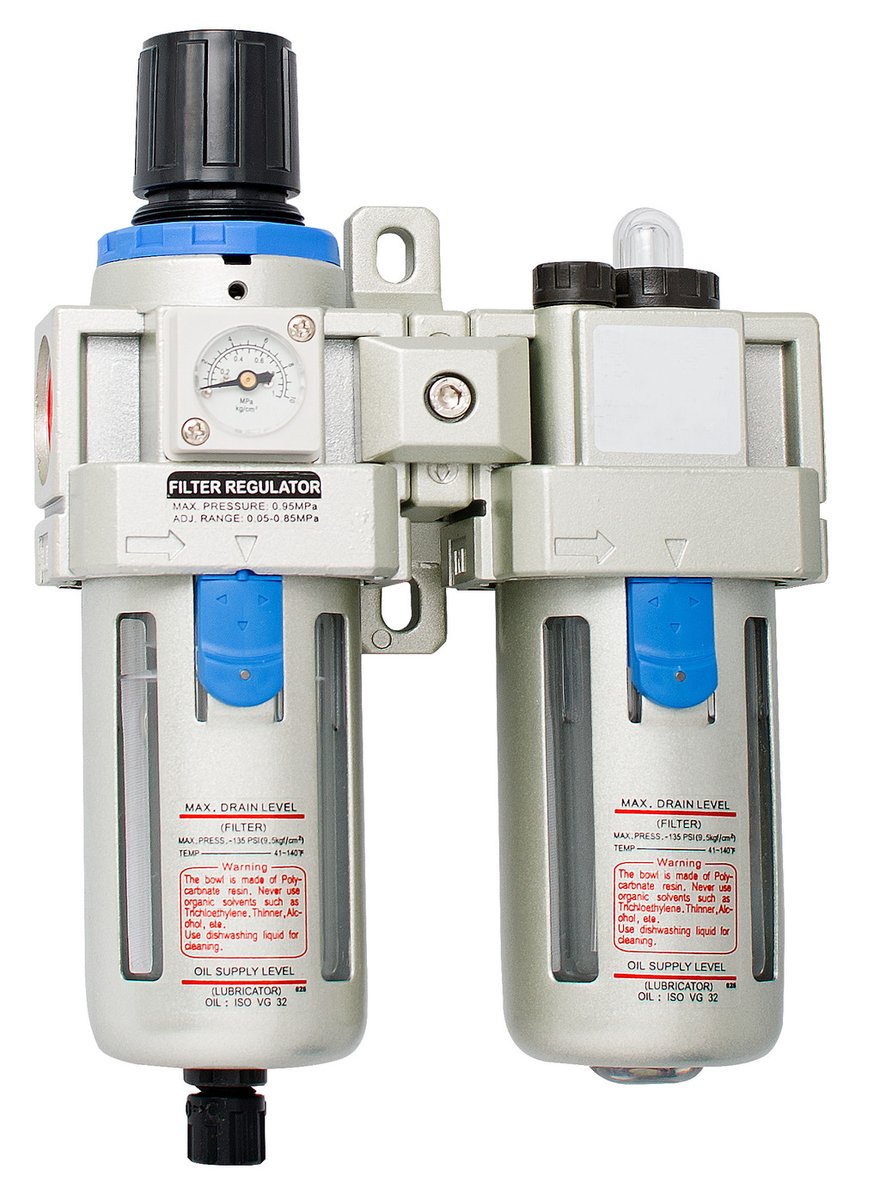 منظم هواء * air inlet 1/2" maximum air pressure: 9,5 Bar working pressure 0,5 - 8,5 Bar working temperature 5 - 60 °C filtering grade 5µ air consumpti