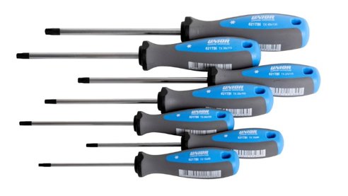 طقم مفك مشرنف مخزوق يد جلد 7* screwdriver TBI with TX profile and hole (article 621TBI) dim. TX 10, TX 15, TX 20, TX 25, TX 27, TX 30, TX 40 621/1CS7T